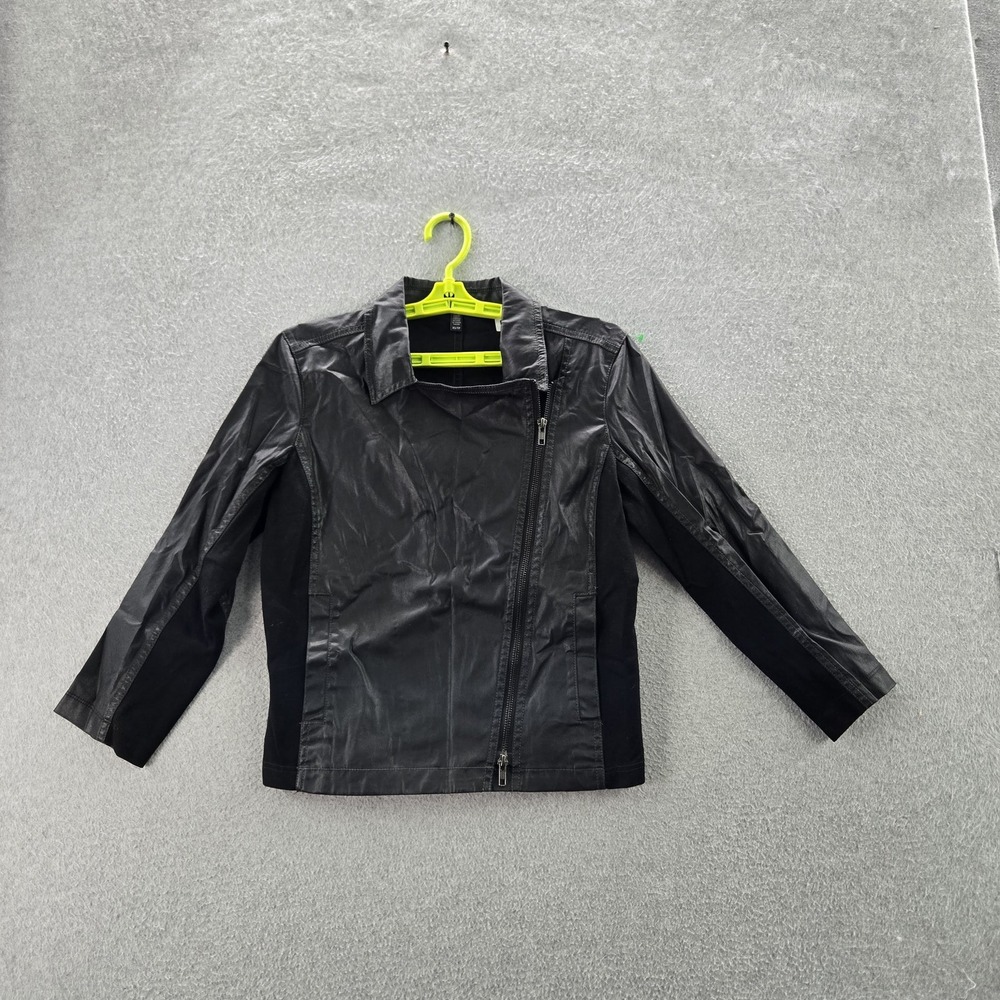 Eileen Fisher Women Jacket XS Black Nylon Blend Moto Zipper Asymmetric